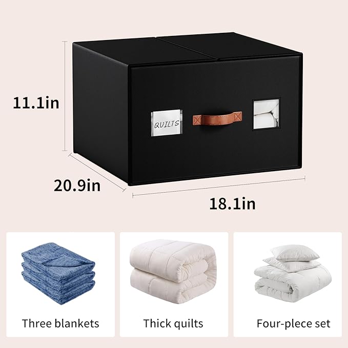 EE-RoomWorld 2 Pack Large blanket Storage Organizers, 70L black comforter storage bags with Reinforced Walls ，Foldable 21"x18"x11" Space-Saving Design for Bedding Storage & sheet Organize