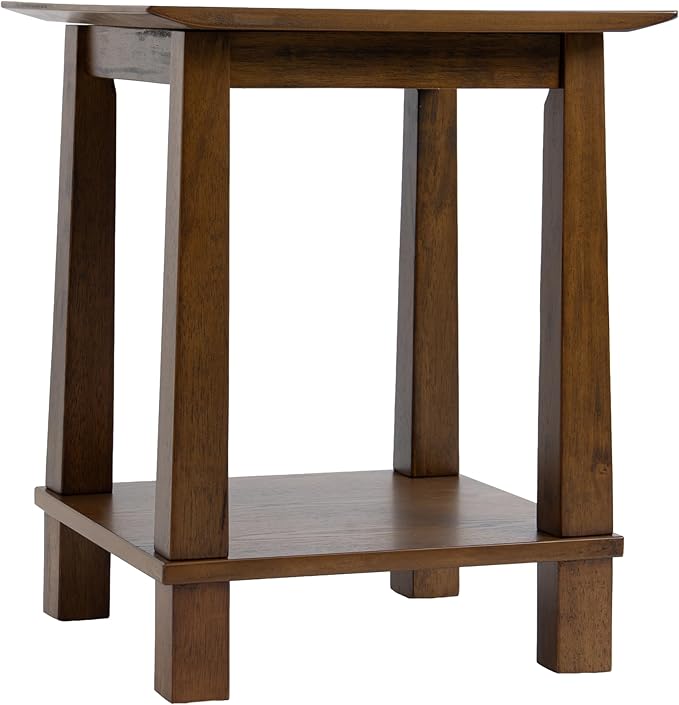 chairus Square End Table, Modern Accent Nightstand with 2-Tier Storage Shelf, Solid Wood Small Side Table for Living Room/Bedroom, Walnut
