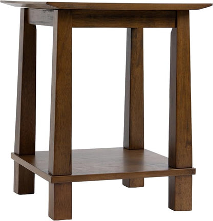chairus Square End Table, Modern Accent Nightstand with 2-Tier Storage Shelf, Solid Wood Small Side Table for Living Room/Bedroom, Walnut