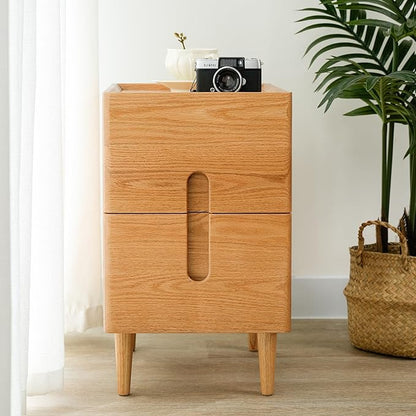 Cttasty Narrow Nightstand, Mid Century Modern Nightstand, Solid Wood Bedside Table, Side Table witn Drawers (Natural, 11.81inches)