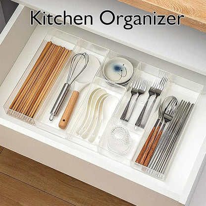 Recogwood Stackable Acrylic Drawer Organizer Set, 11 PCS Multi-Size Storage Bins for Makeup, Office Desk, Bathroom, Vanity and Kitchen Utensils