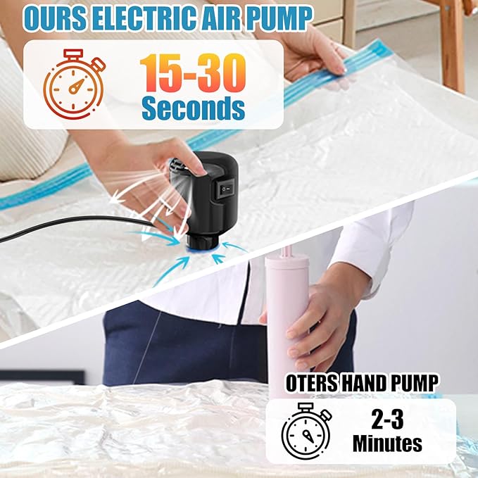 kissleaf 20 Pack Vacuum Seal Bags for Clothing with Electric Air Pump, Space Saver Vacuum Storage Bag for Clothes, Mattress, Blanket, Duvets, Pillows(4 Jumbo/4 Large/4 Medium/4 Small/4 Roll Up Bags)