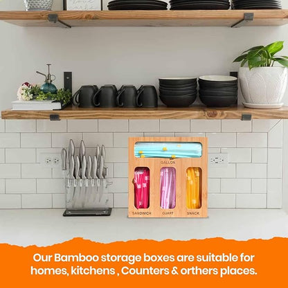 Earth’s Dreams Bamboo Kitchen Drawer Organizer – Resealable Food Storage Bag Holder for Gallon, Quart, Sandwich & Snack Sizes – Eco-Friendly Baggie Organizer for Plastic Storage Bags
