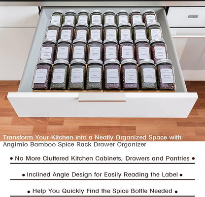 Angimio Bamboo Spice Rack Drawer Organizer - 8 Pieces Set- 7" Wide Per Piece - Combine Pieces Into 14" Wide Rack (7" or 14")