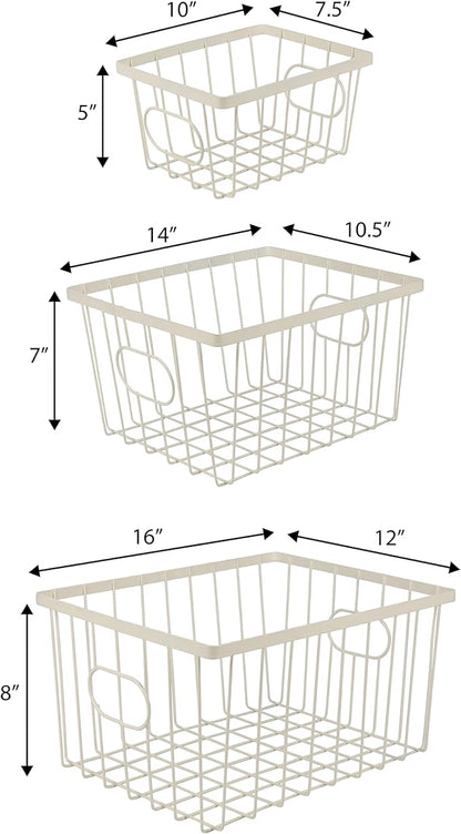 happimess BSK3001C-6SET Camden Vintage Industrial Wire Metal Nesting Storage Baskets for Shelves, Cabinets, Pantry, Countertop, Mesh Open Bin Basket for Organizing Supplies, Almond (Set of 6)