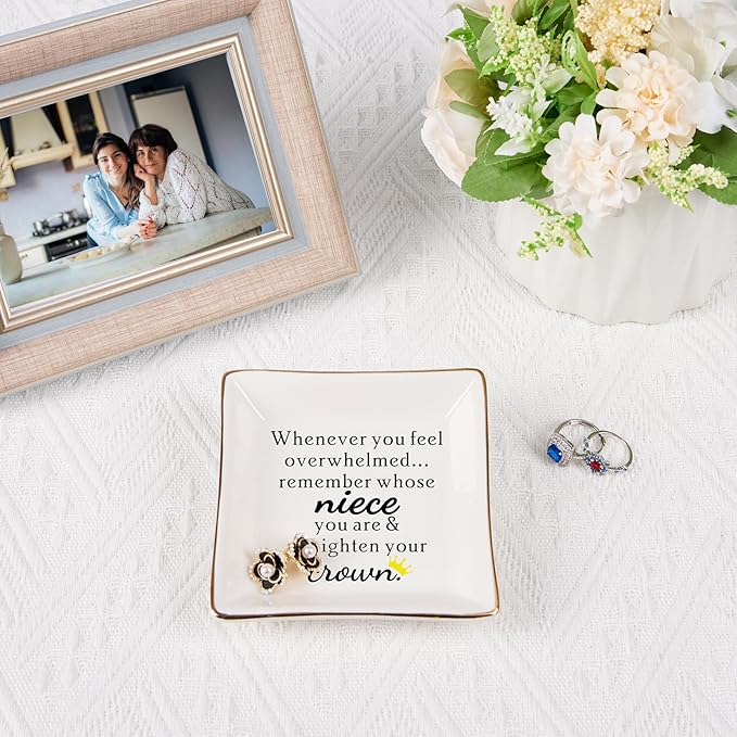 Spegiffu Niece Gifts from Auntie - Jewelry Dish Tray - 'When You Feel Overwhelmed...Straighten Your Crown', Birthday, Mother's Day, Christmas, Valentine's, Wedding, Graduation