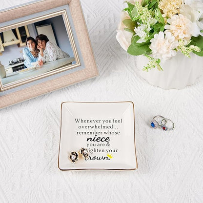 Spegiffu Niece Gifts from Auntie - Jewelry Dish Tray - 'When You Feel Overwhelmed...Straighten Your Crown', Birthday, Mother's Day, Christmas, Valentine's, Wedding, Graduation