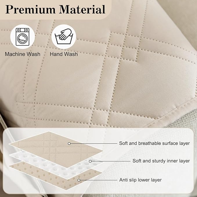 HADEEONG Couch Armrest Organizer Remote Control Holder Bedside Caddy with 6 Pockets, Non-Slip Armchair Caddy Sofa Armrest Organizer for Tv Remote Control, Magazine, Cell Phone, Beige