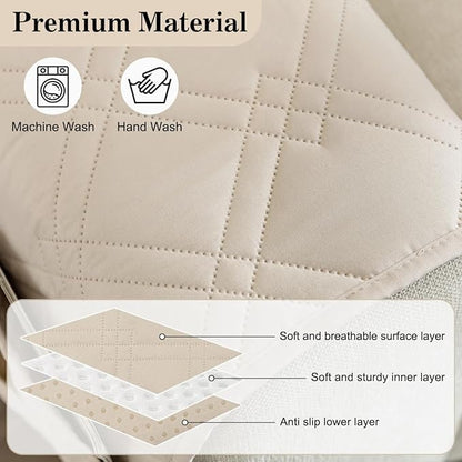 HADEEONG Couch Armrest Organizer Remote Control Holder Bedside Caddy with 6 Pockets, Non-Slip Armchair Caddy Sofa Armrest Organizer for Tv Remote Control, Magazine, Cell Phone, Beige