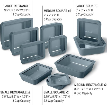 Ceramic Coated Glass Food Storage Containers | No PTFE, PFOA, PFAS, and BPA | Reusable Non Toxic Meal Prep Containers with Glass Lids | Easy To Store | 10 Piece Set [Dusk]