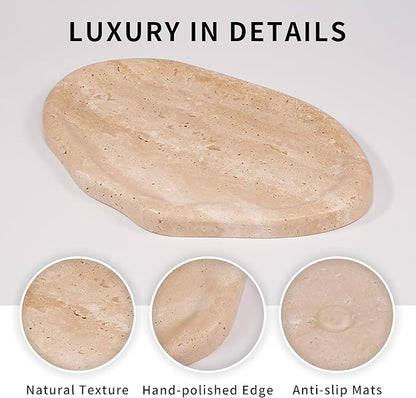 LWALMS Marble Clould Tray for Bathroom - Travertine Stone Catchall Jewelry Dish for Kithchen Counter and Aesthetic Room Decor, Cute Decorative Vanity Dishes for Trinket Ring Key Candle (9.5'' x 6.3'')