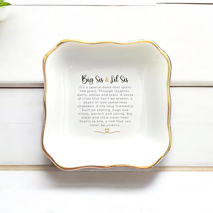 HatafaFurni Sister Ring Dish Holder Gifts, Jewelry Dish for Sister, Big Sis & Lil Sis Trinket Tray for Christmas Birthday Wedding Gift - Ceramic Jewelry Tray, A Gift to Strengthen Sister's Friendship