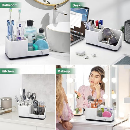 PARKMANI Marble Bathroom Counter Organizer, Kids Electric Toothbrush and Toothpaste Holders for Bathroom Organizers and Storage (Marble)