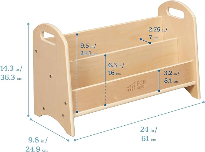 ECR4Kids 2-Shelf Tabletop Book Display with Handles, Beginner Bookshelf, Natural