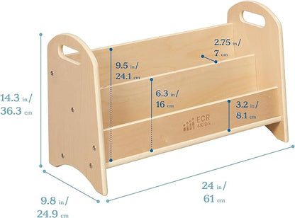 ECR4Kids 2-Shelf Tabletop Book Display with Handles, Beginner Bookshelf, Natural