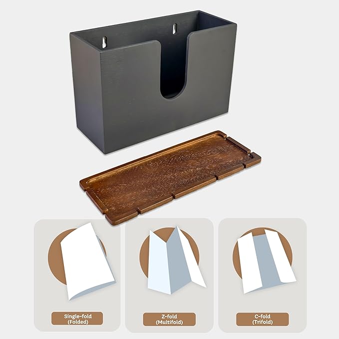 eBun Bamboo Folded Paper Towel Holder – Wall Mount & Countertop Paper Towel Dispenser for Bathroom, Kitchen & Office – Fits C-Fold, Multifold, Z-Fold Towels – Rustic Modern Design, Black