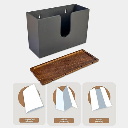 eBun Bamboo Folded Paper Towel Holder – Wall Mount & Countertop Paper Towel Dispenser for Bathroom, Kitchen & Office – Fits C-Fold, Multifold, Z-Fold Towels – Rustic Modern Design, Black