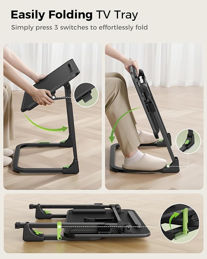 SAIJI Foldable TV Tray | Easy Folding Small Table, Height & Tilt Adjustable TV Trays for Eating, Working, Crafting - Sturdy TV Dinner Tables on Couch & Bed