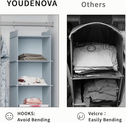 YOUDENOVA Hanging Closet Organizer, 4-Shelf Closet Hanging Shelves, Grey