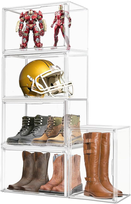 XXX-Large Extra Large Acrylic Display Case 17''x13''x13'' Transparent Shoe Display Case Sneaker Bag Organizer Clear Stackable Boot & Shoe Boxes Large Showcase for Helmet, Handbag, Figures Collectibles