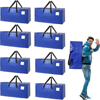 8 Pack Reusable Moving Bags Heavy Duty Backpack Straps Big Plastic Storage Totes for Camping Travel Home RV Woven Foldable Luggags Moving Bags for College Student Dorm Room Essentials 93 L 25 Gallons