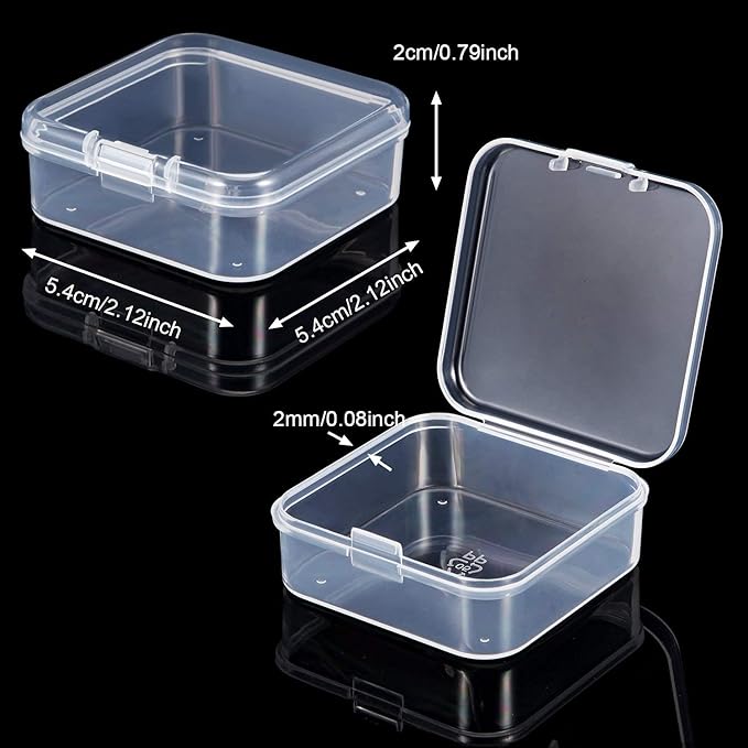 24 Packs Small Clear Plastic Beads Storage Containers Box with Hinged Lid for Storage of Small Items, Crafts, Jewelry, Hardware(2.12 x 2.12 x 0.79 Inches)