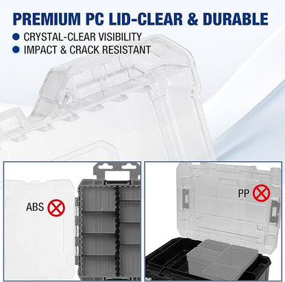 WORKPRO Small Parts Organizer 3 Pieces, Portable Stackable Hardware Storage Case with Removable Dividers, Clear Lid Tool Box Organizer for Screws, Bolts, Nails, Craft Supplies and Small Accessories