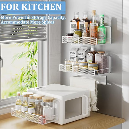 Widen Magnetic Laundry Organizer: Strong Adsorption Magnetic Baskets with Hanger Organizer, Rust Proof Magnetic Shelf for Washing Machine, Heavy Duty Magnetic Spice Rack for Refrigerator(White)