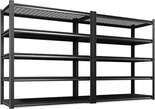 Set of 2 Garage Shelving-3000 lbs 5 Tier Storage Shelves,Adjustable Heavy Duty Metal Shelving Unit and Storage Large Wire Rack,Utility Steel Shelf for Warehouse Industrial Pantry Basement 71"x46"x18"