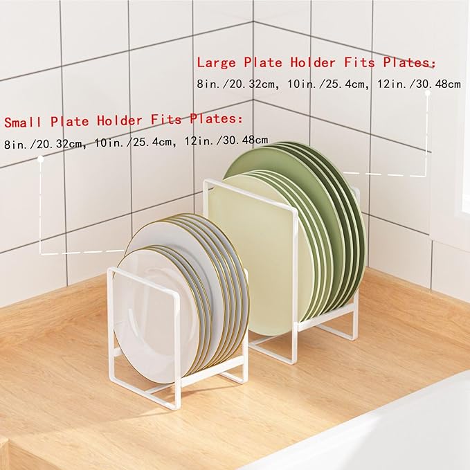 Hikinlichi Metal Drying Rack, 3 Pack Inside Cabinet Plate Holders Organizers, Upright Dish Racks for Countertop and Cupboard, Large Capacity, Black (20x16x11.5 cm Each)