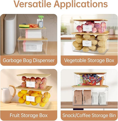 2 Pack Trash Bag Holder Under Sink Stackable, Plastic Garbage Dispenser with Lid, Trash Bag Storage Dispenser Roll Holder for Kitchen, Pantry, Laundry Room Organization