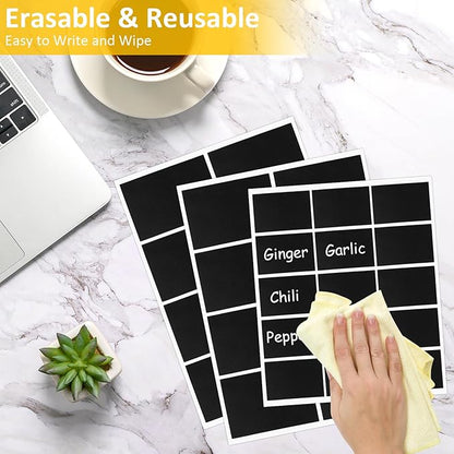 230 Pcs Labels for Jars, 2 Size Waterproof Chalkboard Labels for Food Containers, Storage Bins, Mason Jars, Reusable Blackboard Stickers with 1 Erasable Chalk Marker (Rectangle)