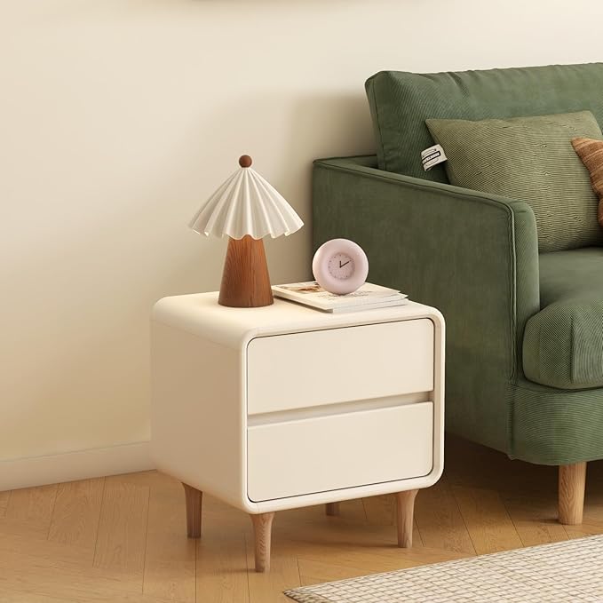 Vadisun White Solid Wood Night Stand Set of 2, Mid Century Modern Nightstand with 2 Drawers, Small Nightstand, Wooden Nightstands, Small Bedside Table for Bedroom(17.72" W x 13.78" D x 18.50" H)