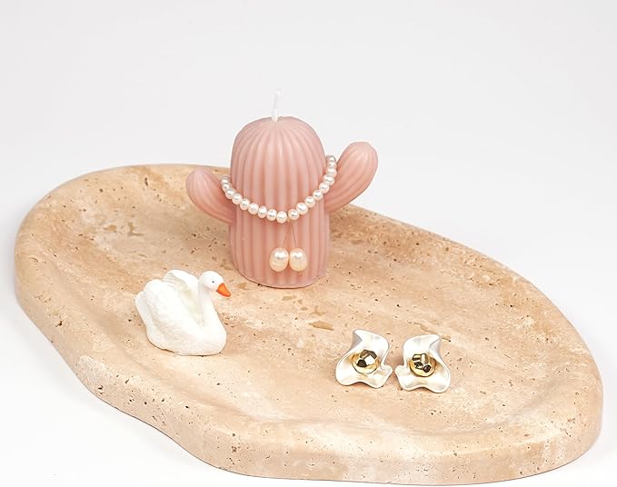 LWALMS Marble Clould Tray for Bathroom - Travertine Stone Catchall Jewelry Dish for Kithchen Counter and Aesthetic Room Decor, Cute Decorative Vanity Dishes for Trinket Ring Key Candle (9.5'' x 6.3'')