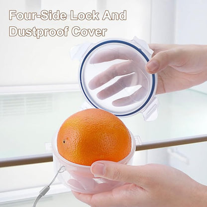 JUXYES 4 PCS Small Fruit and Vegetable Storage Container With Lid, Plastic Onion Storage Keeper Container for Fridge, Portable Fruit And Vegetable Saver Storage Container for Onion Tomato Lemon Apple
