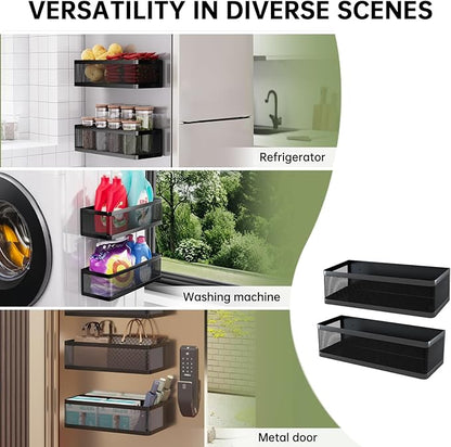 2-Pack Laundry Room Organization, Magnetic Shelves with Tall Guardrails to Prevent Falling - Strong Magnet Organizer for Washing Machine, Refrigerator, Kitchen & Pantry