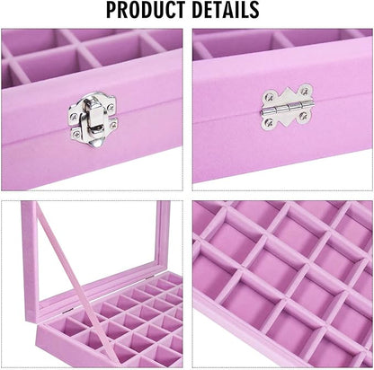 Velvet Jewelry Tray 48 Compartments Jewelry Display Organizer with Transparent Cover Rings, Earrings, Necklaces, Pendants Storage Box for Girls, Wives, Mothers, Women
