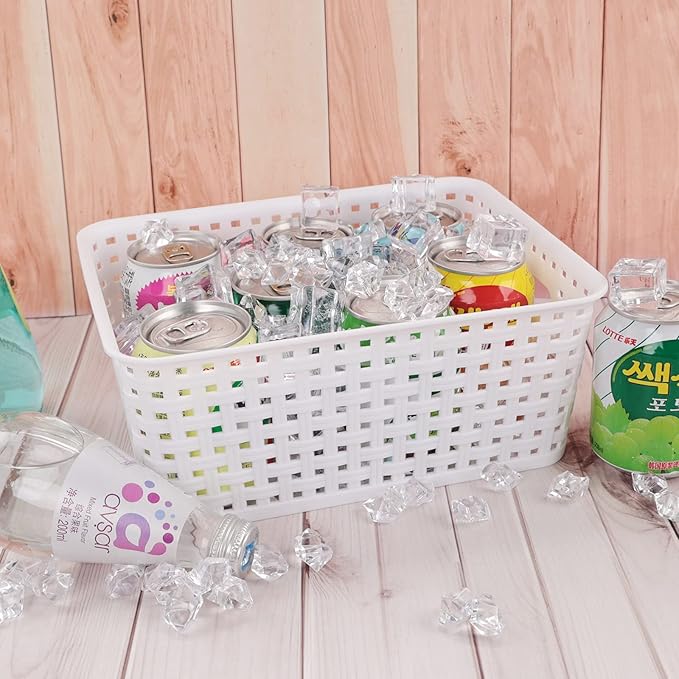 Saedy Pantry Organizers Storage Baskets Pack of 6, Woven Plastic Storage Baskets, White