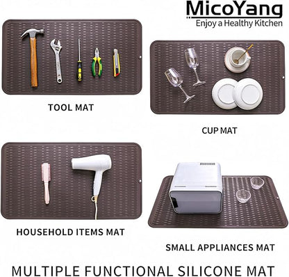 Silicone Dish Drying Mat for Multiple Usage,Easy clean,Eco-friendly,Heat-resistant Silicone Mat for Kitchen Counter or Sink,Refrigerator or Drawer Liner Coffee 4XL 32 inches x 18 inches