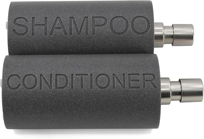Indecor Home Resin 2 Pack Shampoo, Conditioner or Body Wash Dispenser Set, Luxurious Refillable Pump Bottles with Matte Pump Top and Embossed Text, Durable Design for Bathroom and Shower