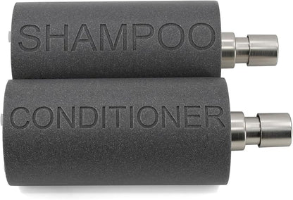 Indecor Home Resin 2 Pack Shampoo, Conditioner or Body Wash Dispenser Set, Luxurious Refillable Pump Bottles with Matte Pump Top and Embossed Text, Durable Design for Bathroom and Shower