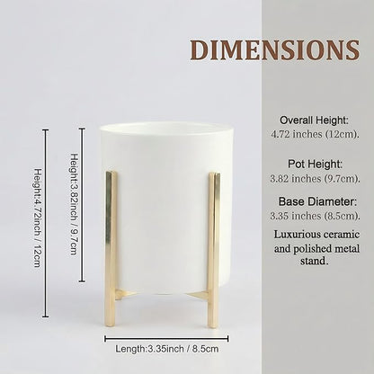Ceramic Pen Holder for Desk, Durable Ceramic Pencil Cup Holder for Womens Girls, Makeup Cup for Brushes, with 4 Legs Metal Frame