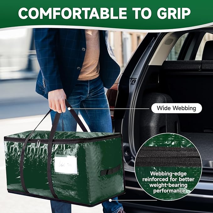 CONGREGATE 8-Pack 97L Extra Large Moving Bags with Zippers and Handles, Heavy-Duty Storage Hand-held Moving Boxes, Space-Saving, Dark Green