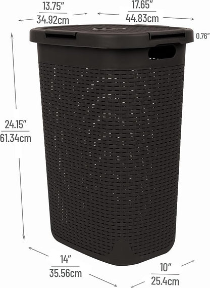 Mind Reader Slim Laundry Hamper with Lid, 60L Clothes Baskets, Premium Wicker Design, Plastic, 2-Pack, Brown