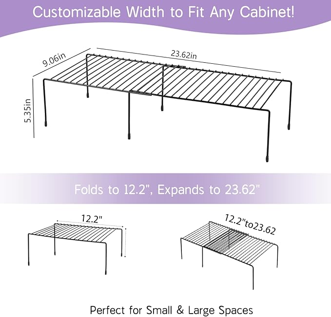 Expandable Freezer Shelf Rack, No Assembly Required Wire Shelf for Upright and Chest Freezers, Refrigerator Freezer Organizer, Space Saving Pantry and Cabinet Rack (Black)