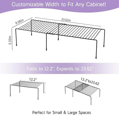 Expandable Freezer Shelf Rack, No Assembly Required Wire Shelf for Upright and Chest Freezers, Refrigerator Freezer Organizer, Space Saving Pantry and Cabinet Rack (Black)