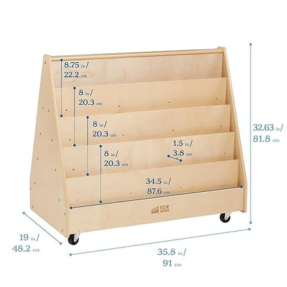 ECR4Kids Double-Sided Mobile Book Display, Classroom Bookshelf, Natural