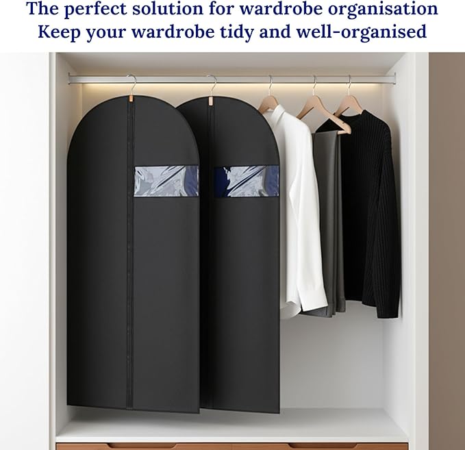 Garment Bags Suit Bags 24 x 47 Inch Garment for Hanging Clothes, Black Cover with Clear Window for Closet Storage（5 Packs）