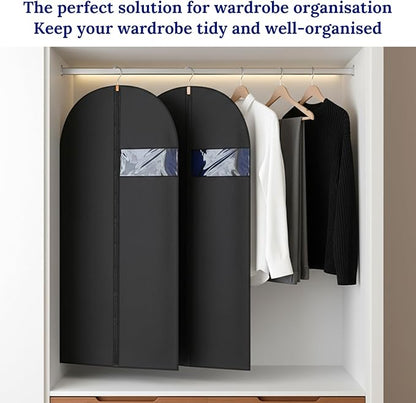 Garment Bags Suit Bags 24 x 47 Inch Garment for Hanging Clothes, Black Cover with Clear Window for Closet Storage（5 Packs）