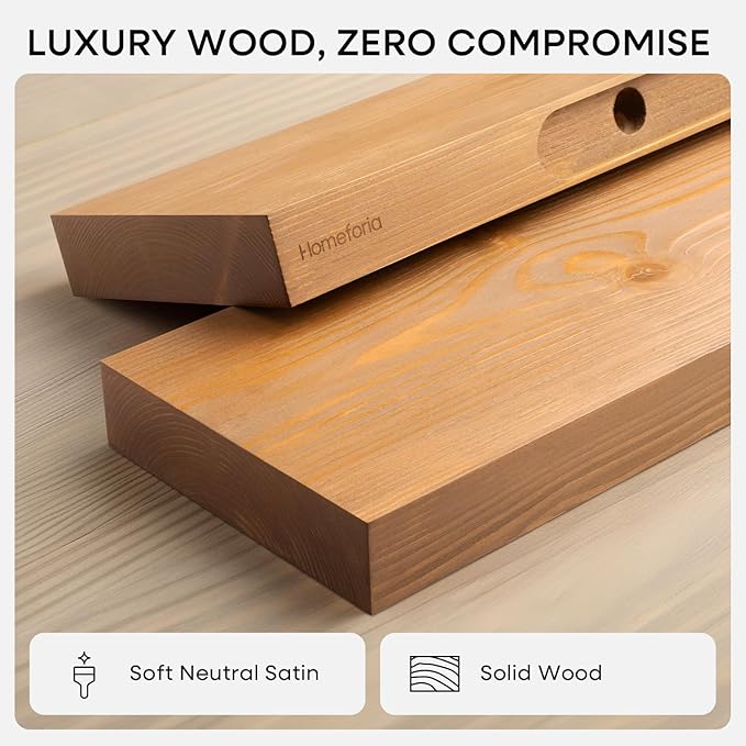 Homeforia 18 inch Golden Oak Floating Shelf, High End Solid Real Wood 18inch Small Floating Shelves for Wall Mounted, Oak Wooden 18in Floating Shelves, Heavy Duty Bracket, 18 X 6.5 X 1.75 in, Set of 3